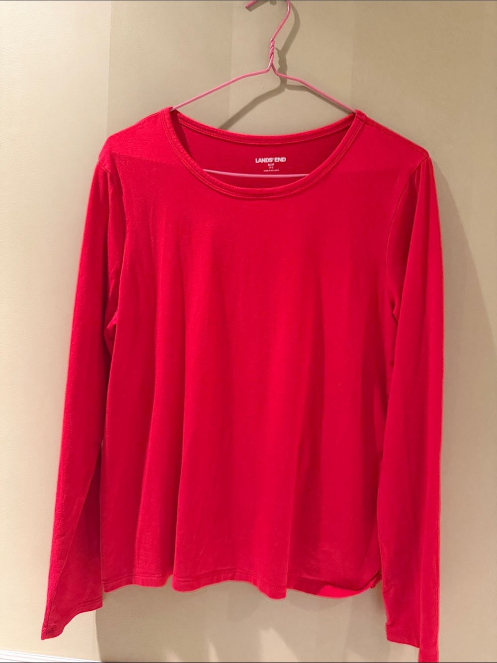 Lands' End Long-Sleeve Crew Neck Top in Bright Red (off)